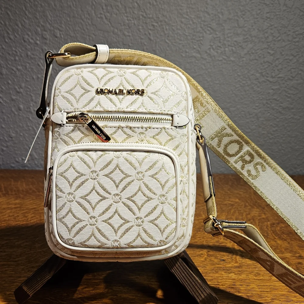 Michael Kors Jet Set Medium Metallic Logo Jacquard Crossbody Bag NWT - Picture 2 of 8
